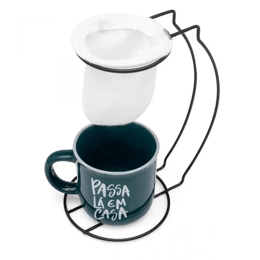 Kit Caneca Com Coador De Pano Passa Lá Em Casa