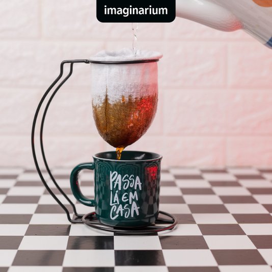 Kit Caneca Com Coador De Pano Passa Lá Em Casa