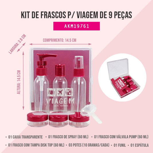 Kit de Frascos Para Viagem de 9 Peças Jacki Design
