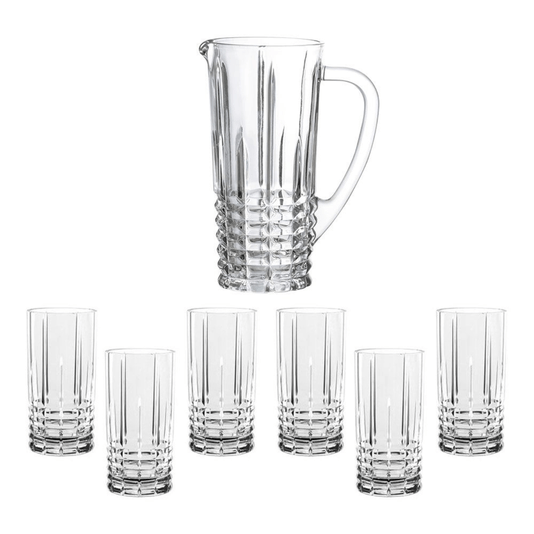 Kit Jogo Jarra De Vidro 900ml E 6 Copos de Vidro 219ml