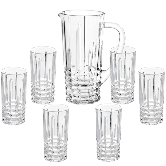 Kit Jogo Jarra De Vidro 900ml E 6 Copos de Vidro 219ml