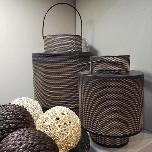 Lanterna Decorativa de Metal Preto e Bronze G 30cm