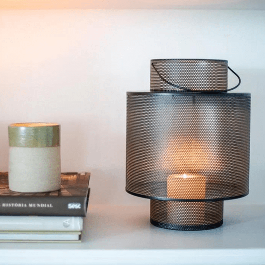 Lanterna Decorativa de Metal Preto e Bronze M 23cm