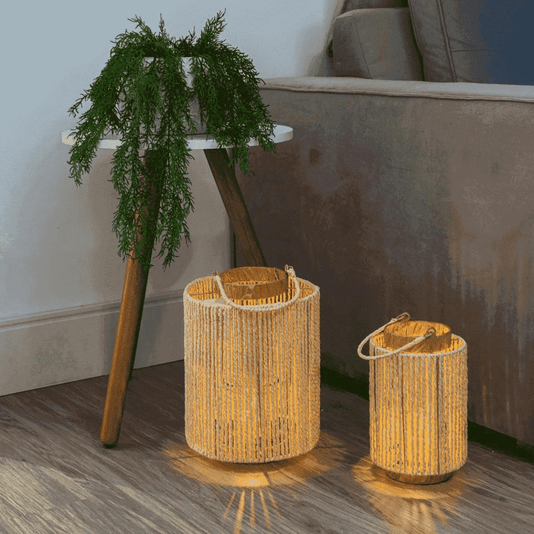 Lanterna Em Fibra Natural Decorativa G 31,5CM