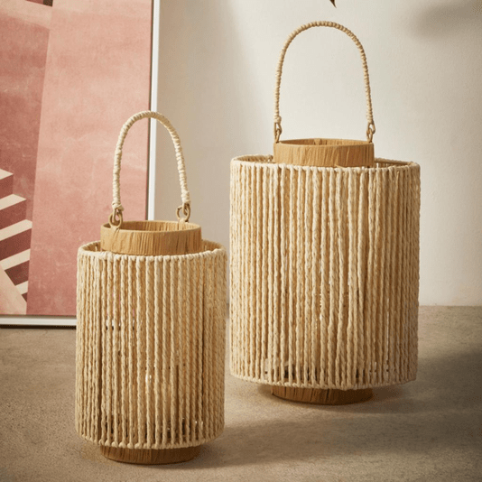 Lanterna Em Fibra Natural Decorativa G 31,5CM