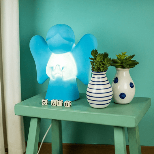 Luminária Abajur Anjinho Azul Lâmpada Led