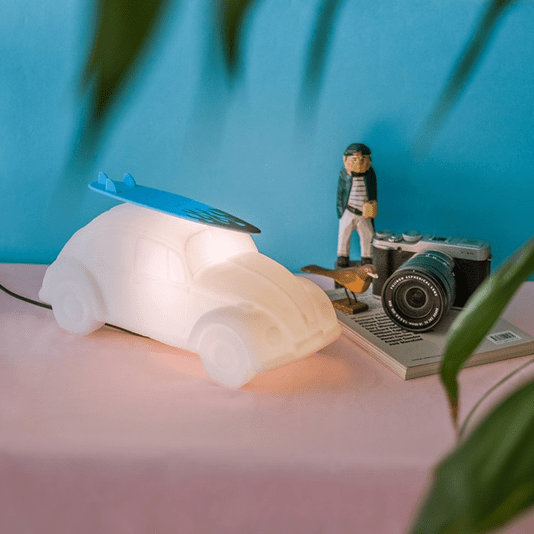 Luminária Abajur Fusca Branco Com Prancha Lâmpada Led