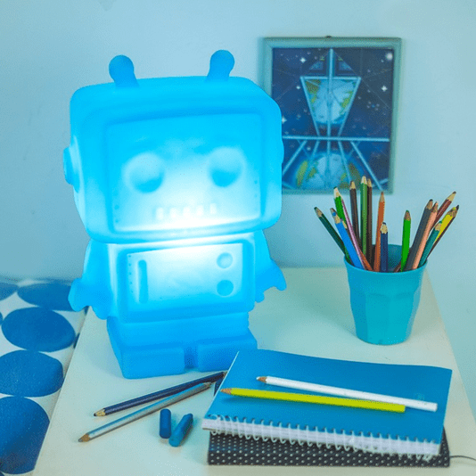 Luminária Abajur Robô Azul Com Lâmpada Led