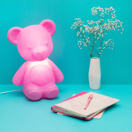 Luminária Abajur Urso Teddy Rosa Com Lâmpada Led