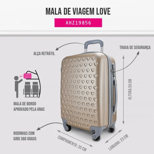 Mala De Viagem De Bordo Dourada Love Jacki Design
