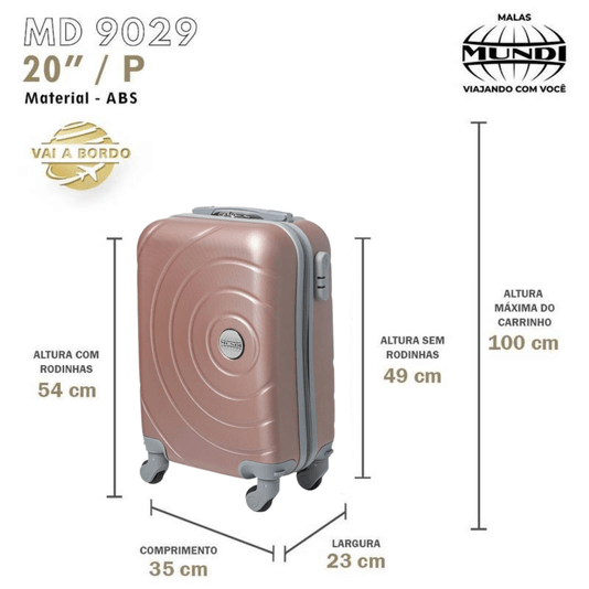 Mala De Viagem P de Bordo 10kg 20" Em ABS Rose New York Mundi 