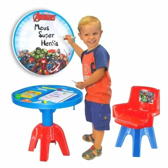Mesa De Atividades Infantil Com Cadeira Avengers 3 em 1