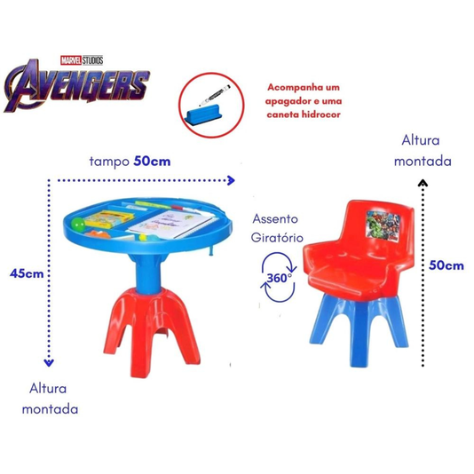 Mesa De Atividades Infantil Com Cadeira Avengers 3 em 1