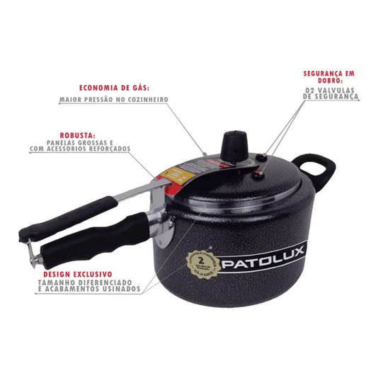 Panela De Pressão 5 Litros Patolux Craquelado 2 Válvulas