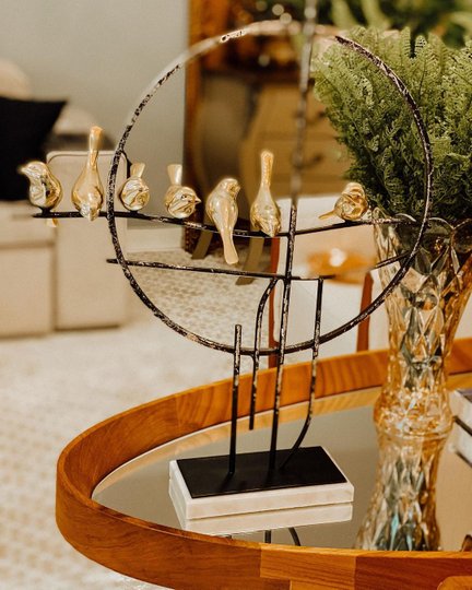 Peça decorativa Adorno Resina E metal Com Pássaros