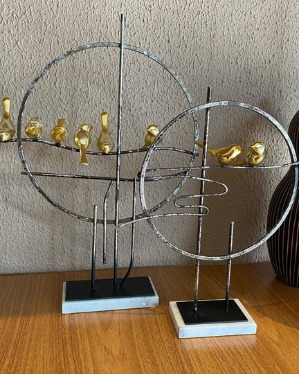 Peça decorativa Adorno Resina E metal Com Pássaros