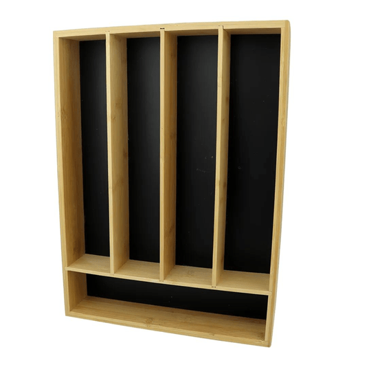 Porta Talher Em Bambu 38x29x6,5cm Com 5 Divisórias 
