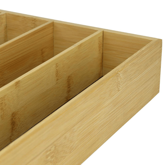 Porta Talher Em Bambu 38x29x6,5cm Com 5 Divisórias 
