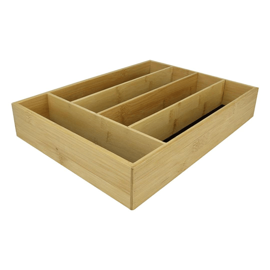 Porta Talher Em Bambu 38x29x6,5cm Com 5 Divisórias 
