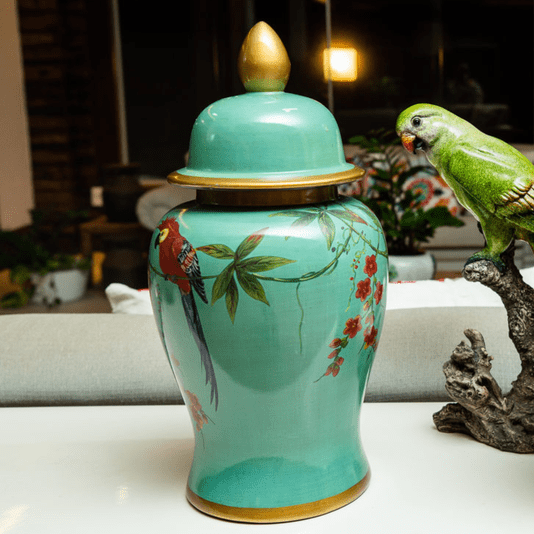 Potiche Decorativo Arara De Cerâmica 45cm