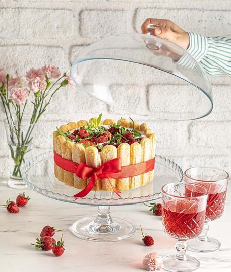 Prato Para Bolo Patisserie Com Pé E Tampa De Vido 32cm
