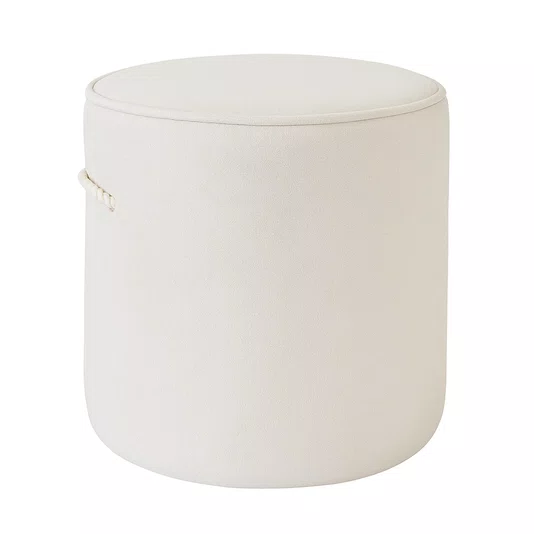 Puff Decorativo Dallas Bouclê Off-White Com Alça Lateral