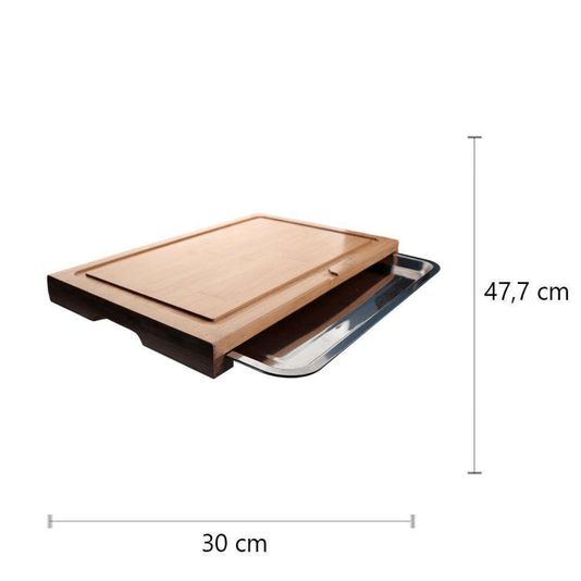 Tabua Para Corte Em Bambu Com Bandeja Em Aço Inox 47,5CM