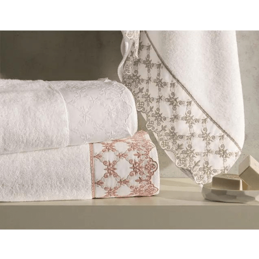 Toalha de Banho Fio Penteado Constanza Branco/ Rosa