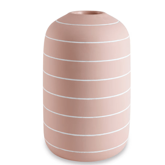 Vaso Cimento Listras Branca Com Rosa Claro 26cm