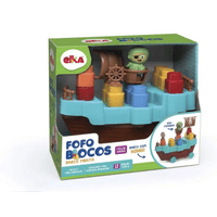 Brinquedo Educativo Fofo Blocos Barco Pirata 13 Peças