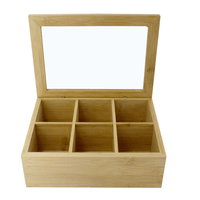 Caixa Organizador De Chá Bambu Com 6 Divisórias 21x16x7,5cm