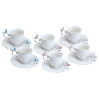 Conjunto 6 Xícaras de Café Com Pires Porcelana Birds Passarinho 100ml