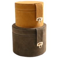 Conjunto Caixas De Veludo Marrom e Mostarda Com Puxador Metal