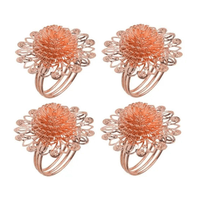 Conjunto De 4 Peças Argola Anel Para Guardanapo Flor Aço Inox Rose Gold