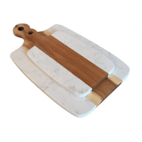 Conjunto De Tábuas Para Servir Retangular Em Mármore Branco E Madeira
