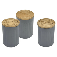 Conjunto Latas Porta Condimentos Metal e Bambu Cinza 3 Peças