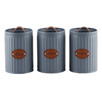 Conjunto Latas Porta Mantimentos Metal E Couro Cinza 3 peças