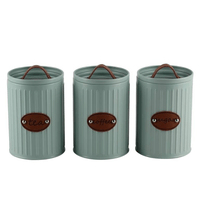 Conjunto Latas Porta Mantimentos Metal E Couro Verde 3 peças