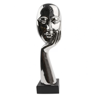 Escultura Decorativa Mulher Pensando De Cerâmica Prata Com Base 