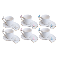 Jogo 6 Xícaras De Café Com Pires Porcelana Birds Plate Colorido 90ml
