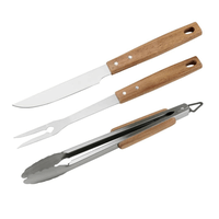 Jogo Para Churrasco Beef Club 3 Peças Em Aço Inox Com Cabo Madeira Acacia Fracalanza