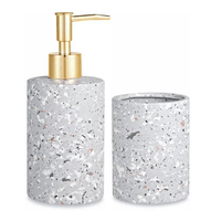 Kit Banheiro Granilite Cinza E Dourado Em Cerâmica 2 Peças