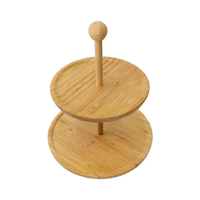 Petisqueira Suporte Prato Porta Doces Redondo 2 Andares Bambu