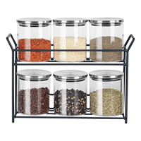 Porta Condimentos E Tempero Com 6 Potes Em Vidro Com Tampa Metal 350ml 
