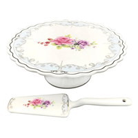 Prato Para Bolo Boleira Mon Chéri Com Pé e Espátula 26x10,5cm