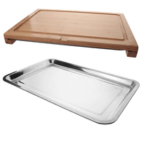 Tabua Para Corte Em Bambu Com Bandeja Em Aço Inox 47,5CM