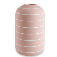 Vaso Cimento Listras Branca Com Rosa Claro 26cm