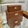 Caixa Decorativa Em Mdf Revestimento Pu Marrom 23,5cm