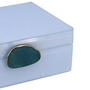 Caixa Porta Joias Madeira E Vidro Branco Detalhe Pedra P 19cm