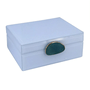 Caixa Porta Joias Madeira E Vidro Branco Detalhe Pedra P 19cm